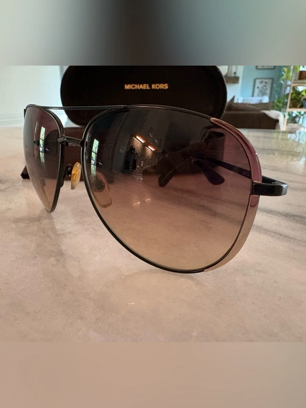 Michael Kors Black and Gold Aviator Sunglasses